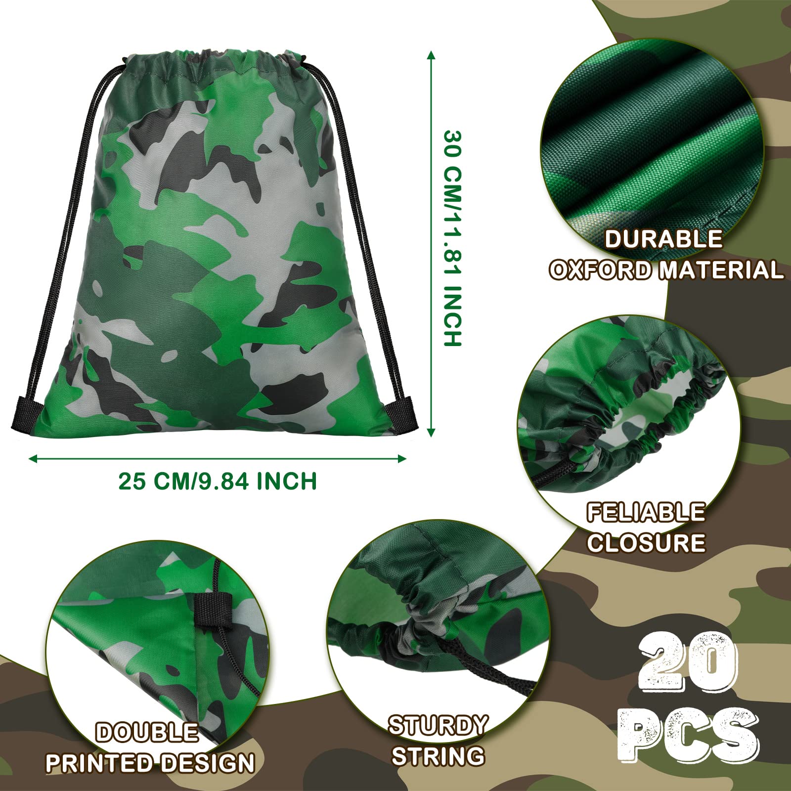20 Pcs Camouflage Drawstring Bags Camouflage Party Favors Bags Camouflage Goodie Bags Camouflage Gift Bags For Birthday Party (C